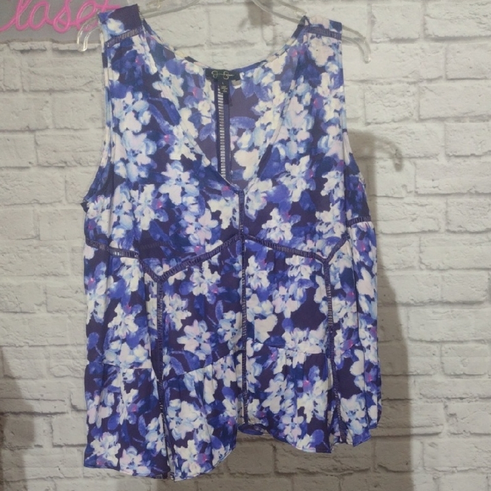 Jessica Simpson Floral Sleeveless Top - Blue and White Large